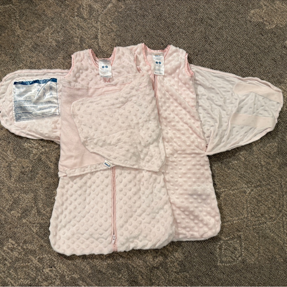 2 Halo Pink Fleece Sleep Sacks S 3-6 months